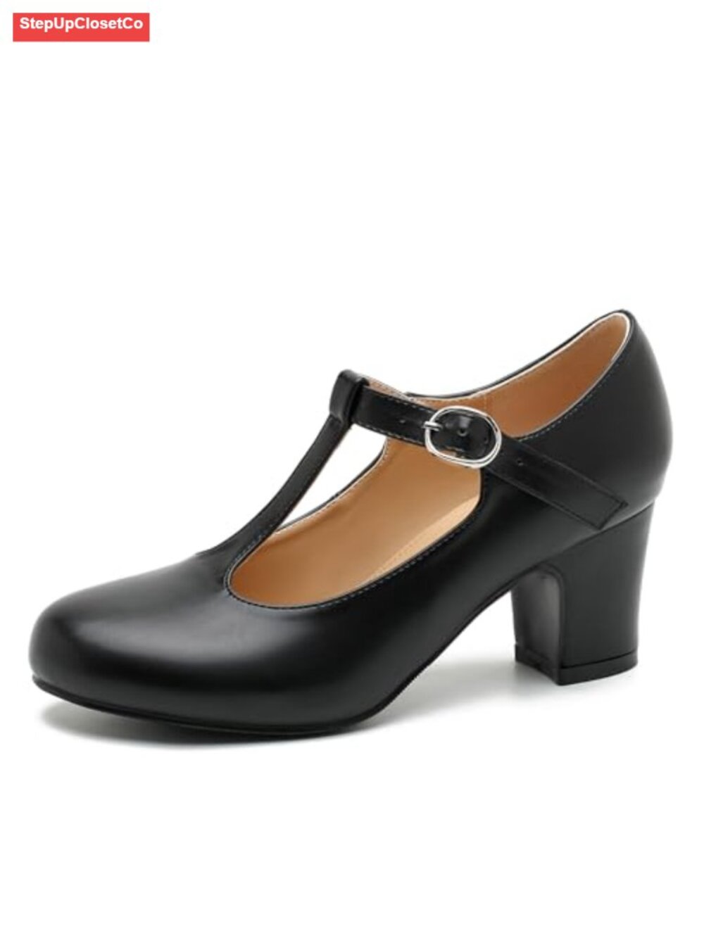 Women's T-Strap Mary Jane Pumps Block Heel Round Toe Dress Shoes